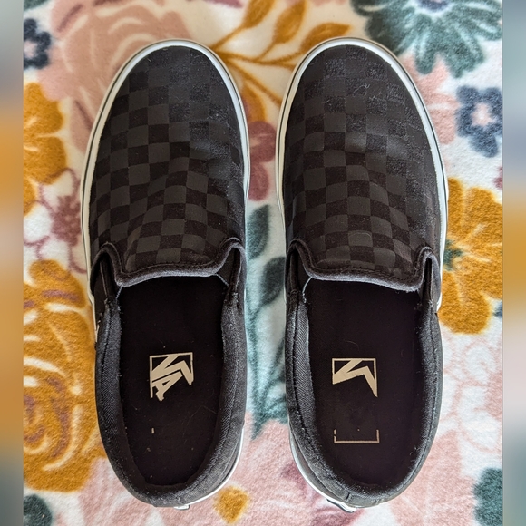 Vans Black On Black Checkered Slip-Ons Mens Size 7.5 Excellent Condition - Picture 9 of 11